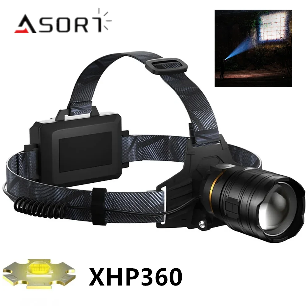 고출력 XHP360 36코어 위크 헤드램프 LED 손전등 텔레스코픽 줌 낚시용 라이트 캠핑용