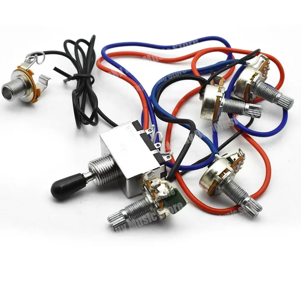 1 set Wiring Harness Prewired 2v2t 3 way Toggle Switch Jack 500k Pots for GB Replacement Guitar