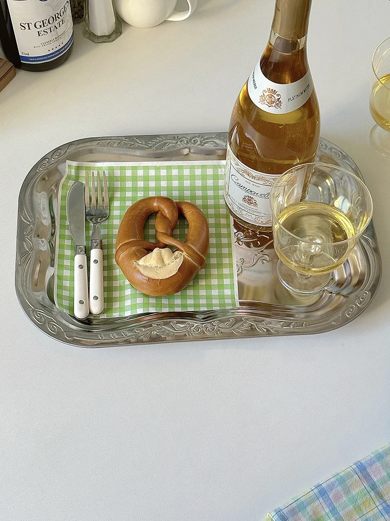French Vintage Tray Metal Floral Dining Tray Restaurant Commercial Storage Rectangular Tray Refreshment 3