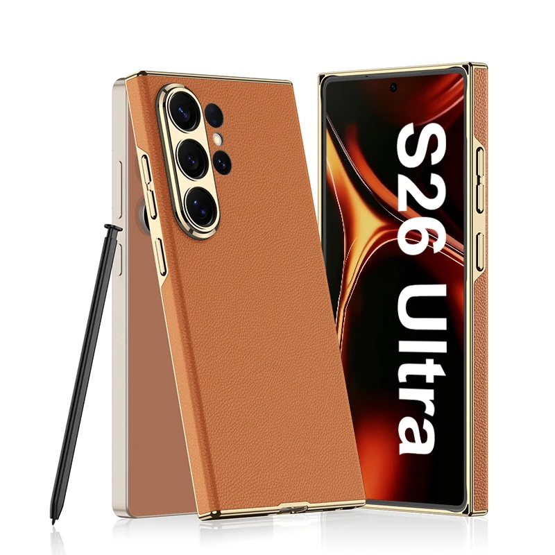 Luxury Leather Plating Curved Edge Hard Phone Case
