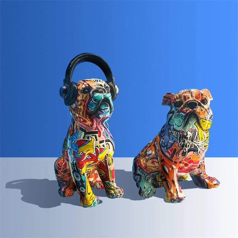 

Creativity Modern Art Colorful French Bulldog Statue Graffiti Office Ornaments Printing Resin Dog Home Decorations Crafts