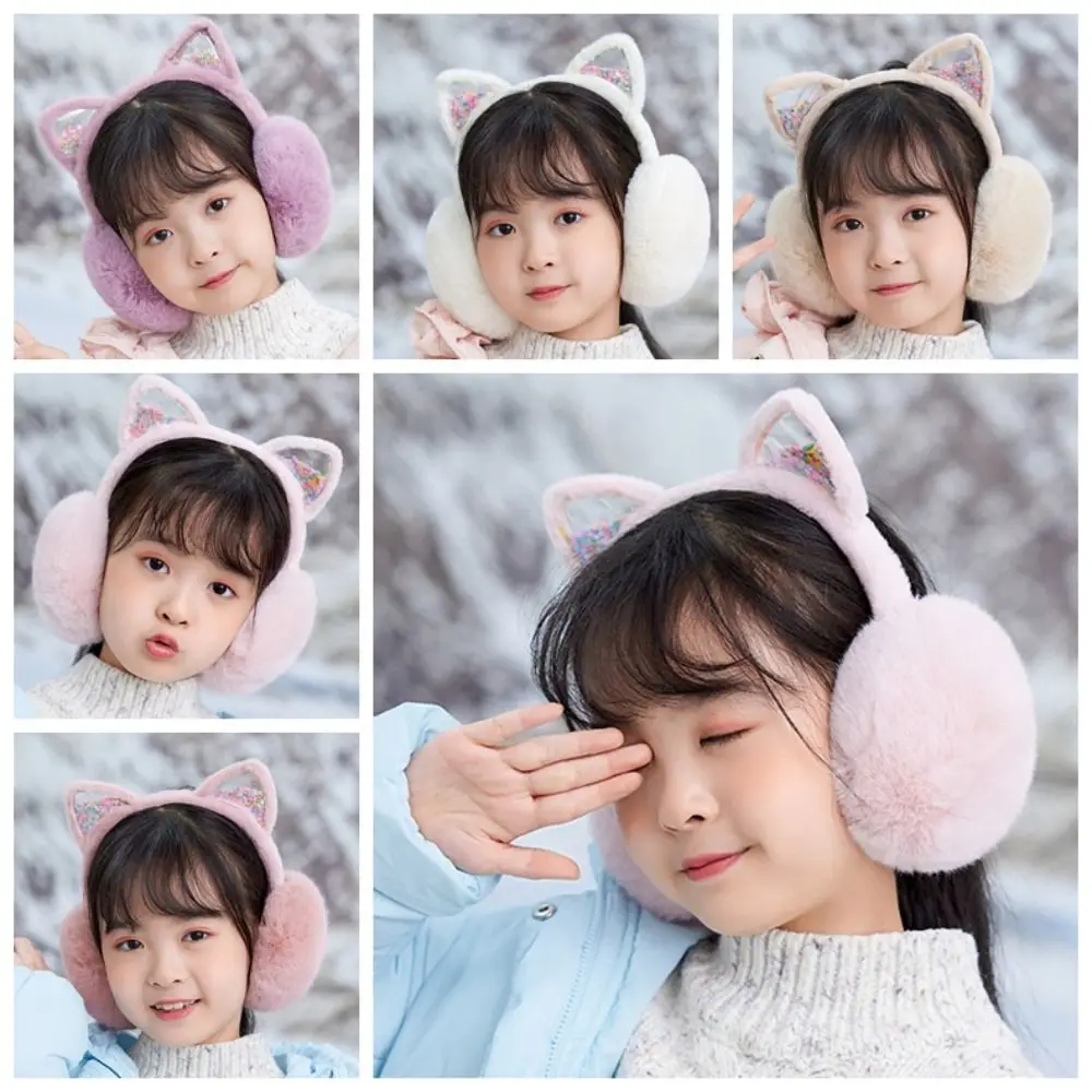 Cartoon Plush Earmuffs Soft Foldable Earcap Cat Ear Earmuffs Glitter Earflap Winter Ear Cover Outdoor