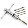 Adjustable Silver T-Handle Ratchet Tap Holder Wrench with 5pcs M3-M8 3mm-8mm Machine Screw Thread Metric Plug T-shaped Tap 6