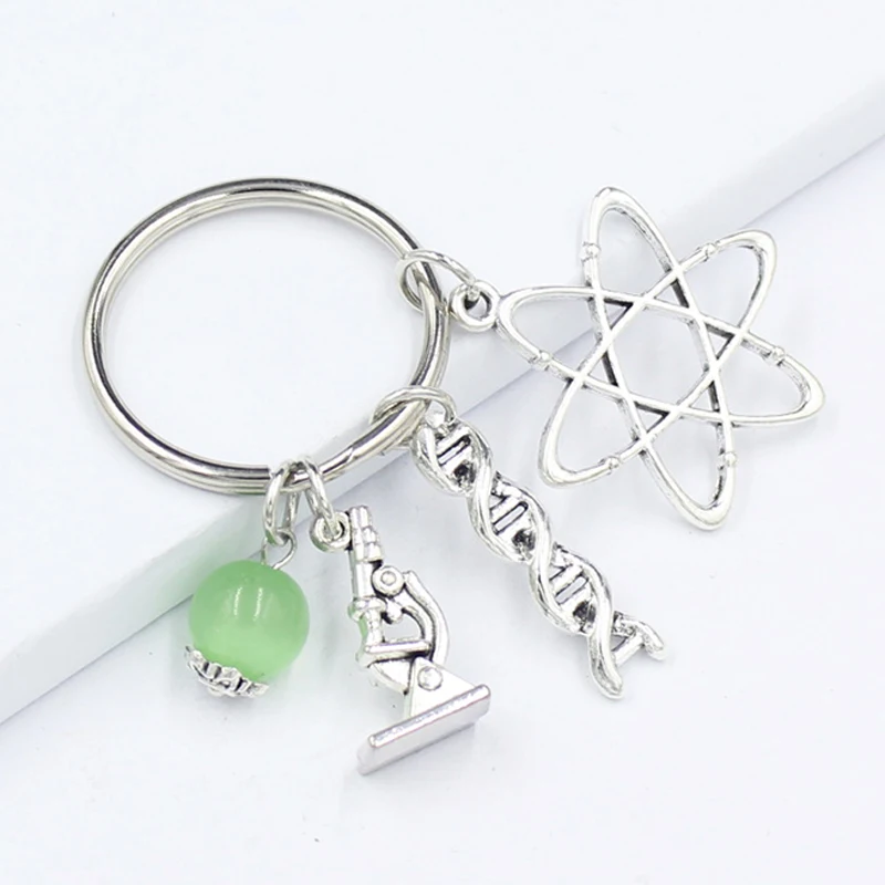 NewBiologyKeychainChemistMicroscopeDNAAtomPendantKeyring