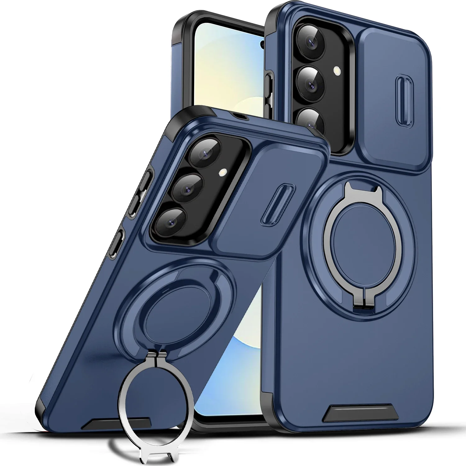 Ring Stand Armor Case with Rotating Cover - Enhanced Protection Coque