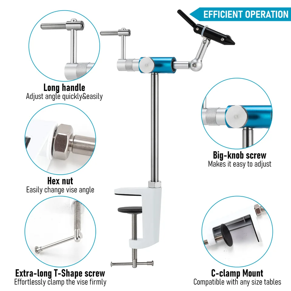 Étau De Voyage Regal En Acier Inoxydable Pour Montage De Mouches – Base Et Tête Pivotante