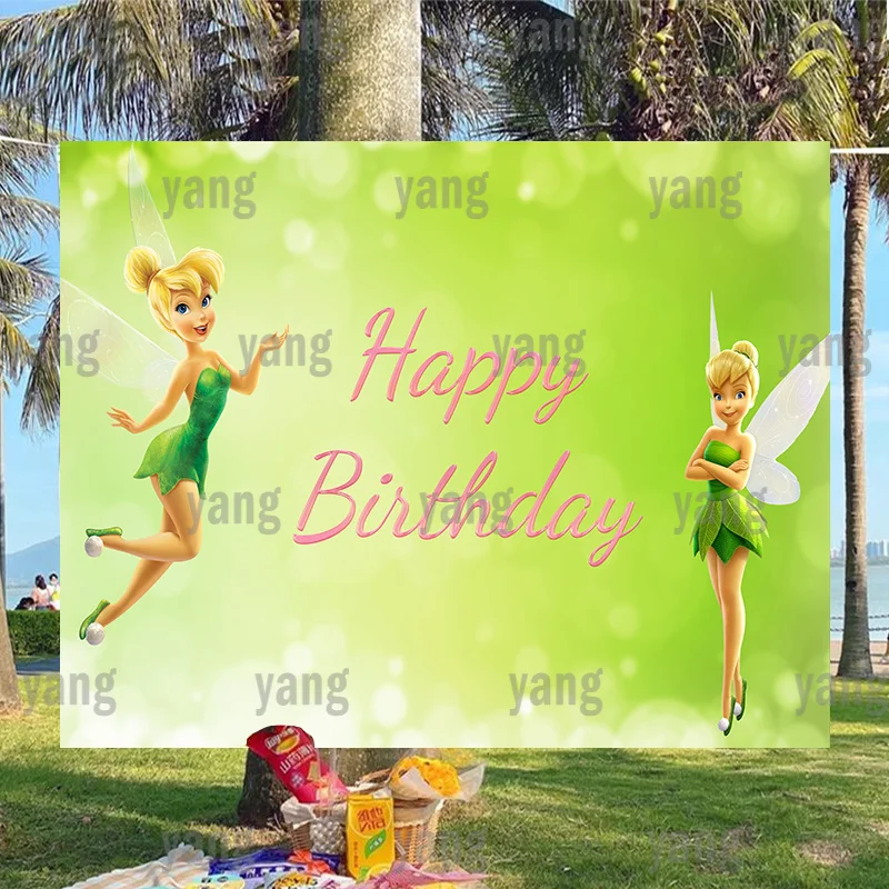 Disney Peter Pan Tinker Bell Miss Elastic Background Decorazione Per Feste Di Compleanno Giallo Verde Bubble Photography Fondale Wall