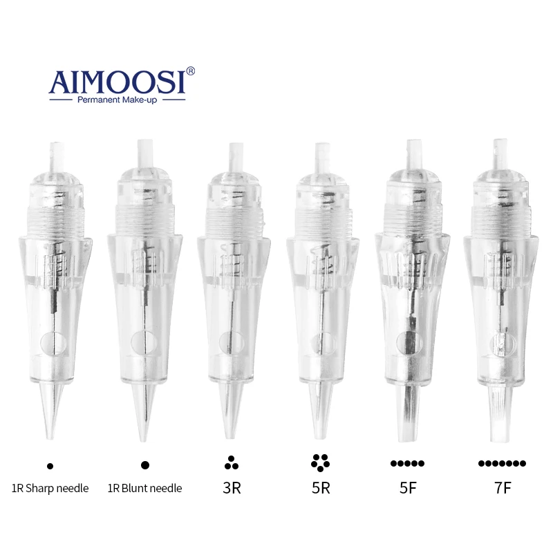 AIMOOSI10/20/50/100 Disposable Tattoo Needle Cartridges 0.18mm 1r Eyebrows Lip Makeup Permanent Accessories Tattoo For Artist