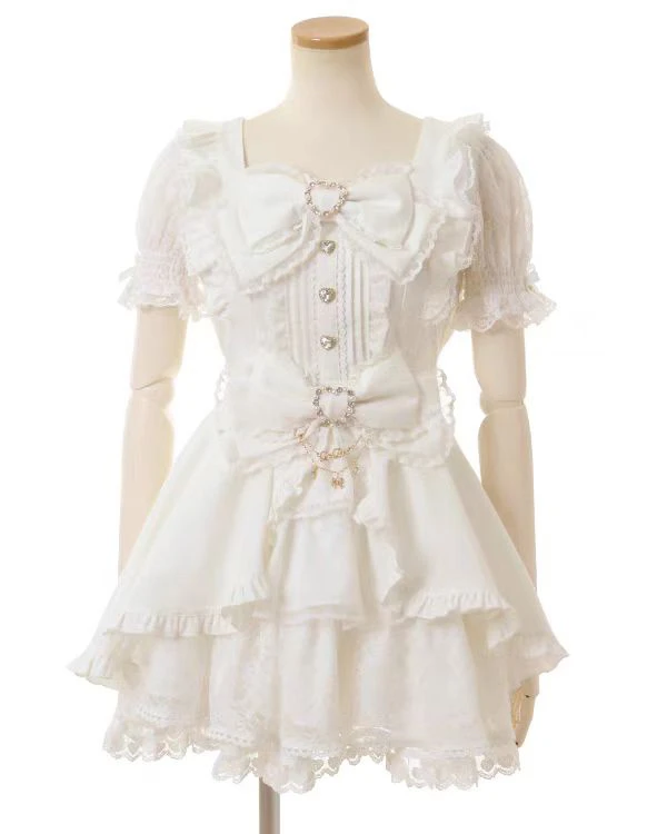 Cute Snow Princ Dr Liz a High Waist Bubble Sve Polyester Lace Summer Dr for Young Women Par Wear A-Line