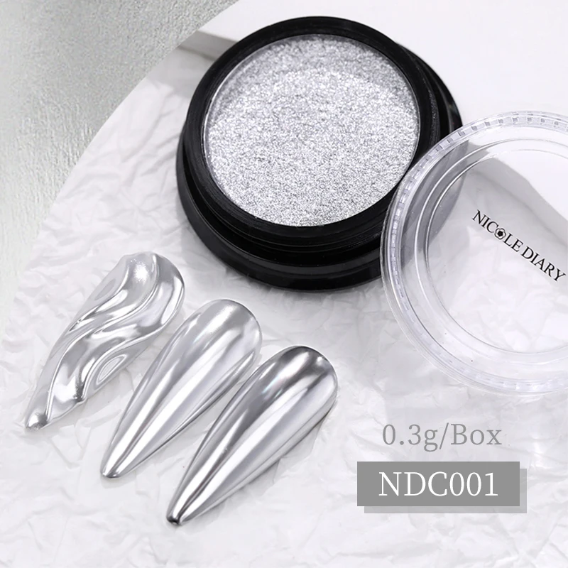 Aurora Silver Metallic Mirror Nail Powder – Chrome Glitter Effect