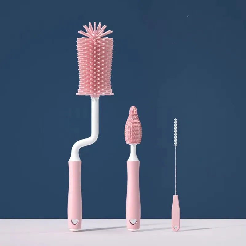 Bottle Cleaning Brush Silicone Bottle Cleaning Brush Baby Pacifier Straw Scrubber Small Brush 360 Degree Glass Cup Washing Kitchen Cleaning Tool Set