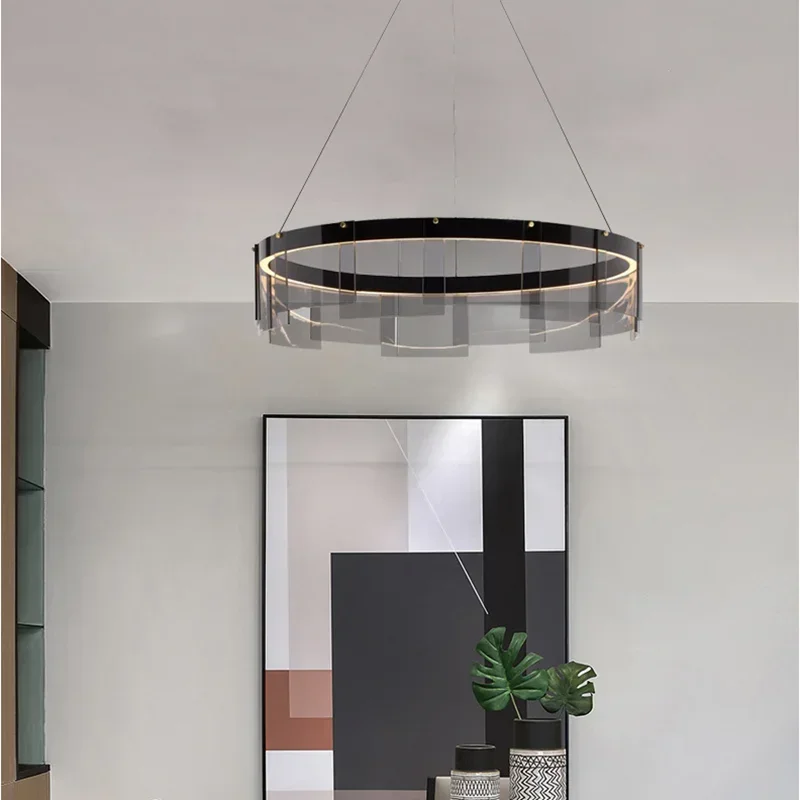Stratos LED Chandelier modern glass LED light luxury minimalist light design for dining room hall bedroom rings chandelier