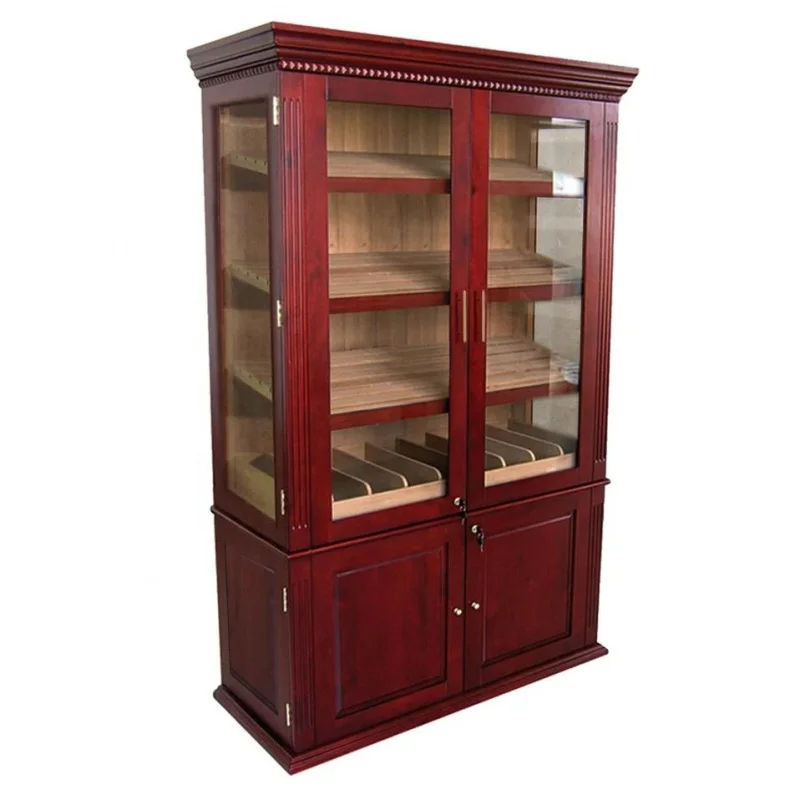 

custom，Large Spanish Cedar Lined Display Humidor High Quality Smoke Shop Cigar Display Cabinet with Light