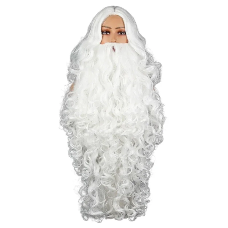 

Professional Santa Beard Set Synthetic Fiber White Mustache Washable Exceptional Clauses Christmas Costume