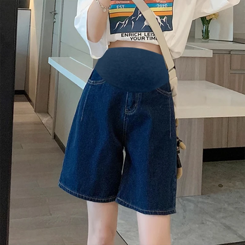 

M-3XL Maternity Short Jeans for Summer High Waist Loose Casual Pregnant Woman Belly Shorts Knee-length Pregnancy Denim Trousers