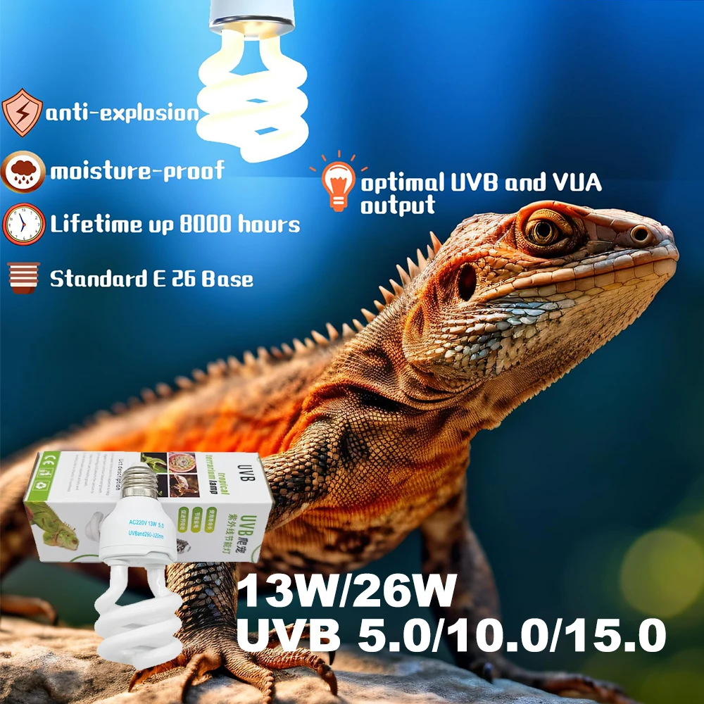 Amphibians Reptile UVB 5.0/10.0 Lamp Energy-saving UV Bulb Turtle Lizard Calcium Supplement Lamp Reptile Lighting Supplies