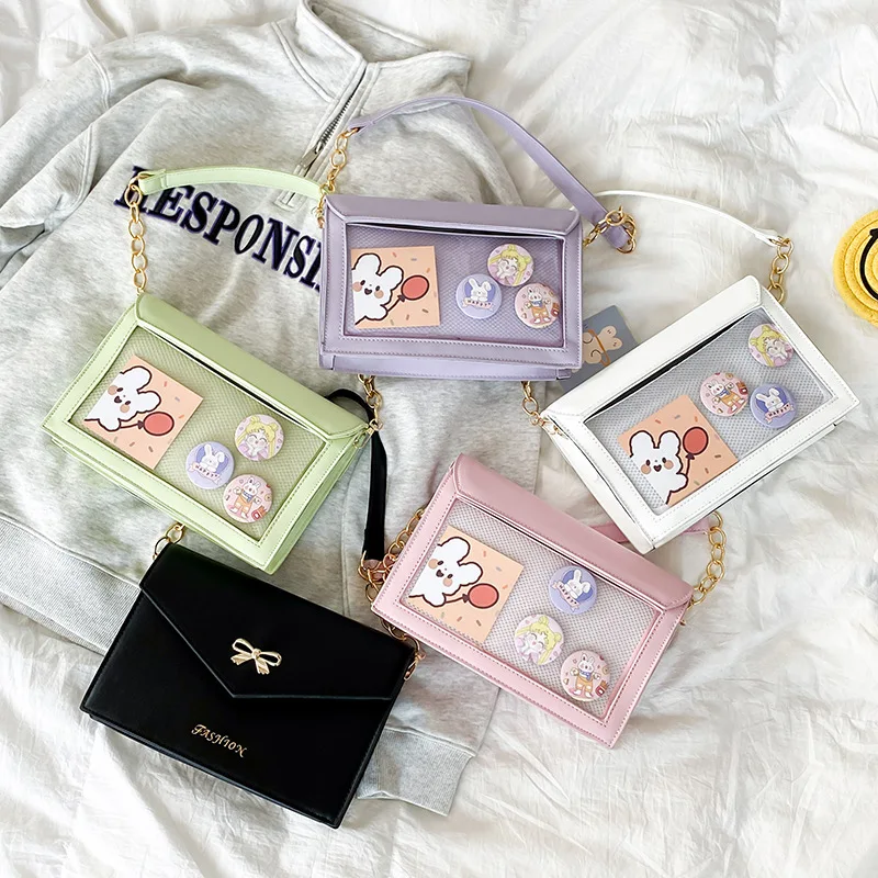 

Аниме Kawaii JK женская сумка из искусственной кожи прозрачные женские кошельки и сумочки небольшая сумка на плечо сумка через плечо на цепочке сумка Ita