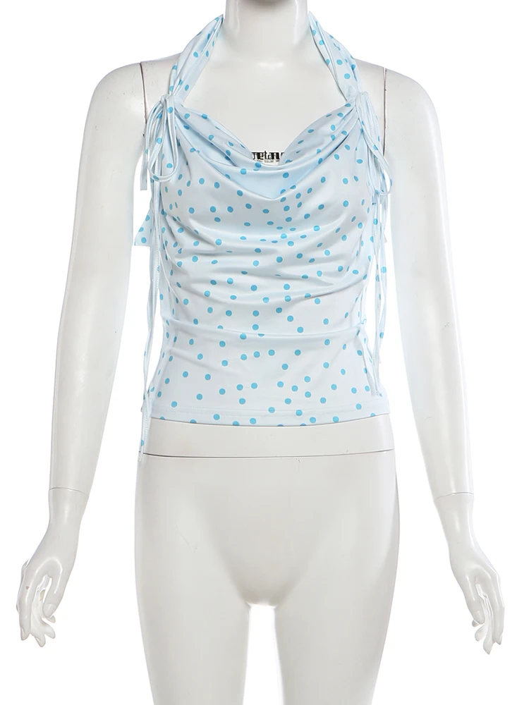 Polka Dot Print Halter Neck Tank Top for Women