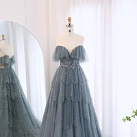 Sparkly Crystal Blue Sweetheart Evening Dress for Women Wedding Tiered Ruffles Luxury Dubai Bridal Party Gowns 017 1