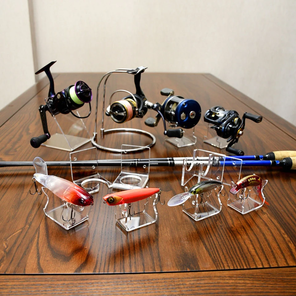 6-Piece Acrylic Fishing Reel Display Stands - Water Drop Design For Tackle Shop