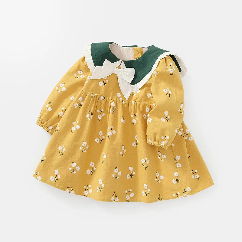 

Cute Bow Floral Printed Princess Dress For Baby Girls New Autumn Long Sleeve Loose Casual Dresses y688