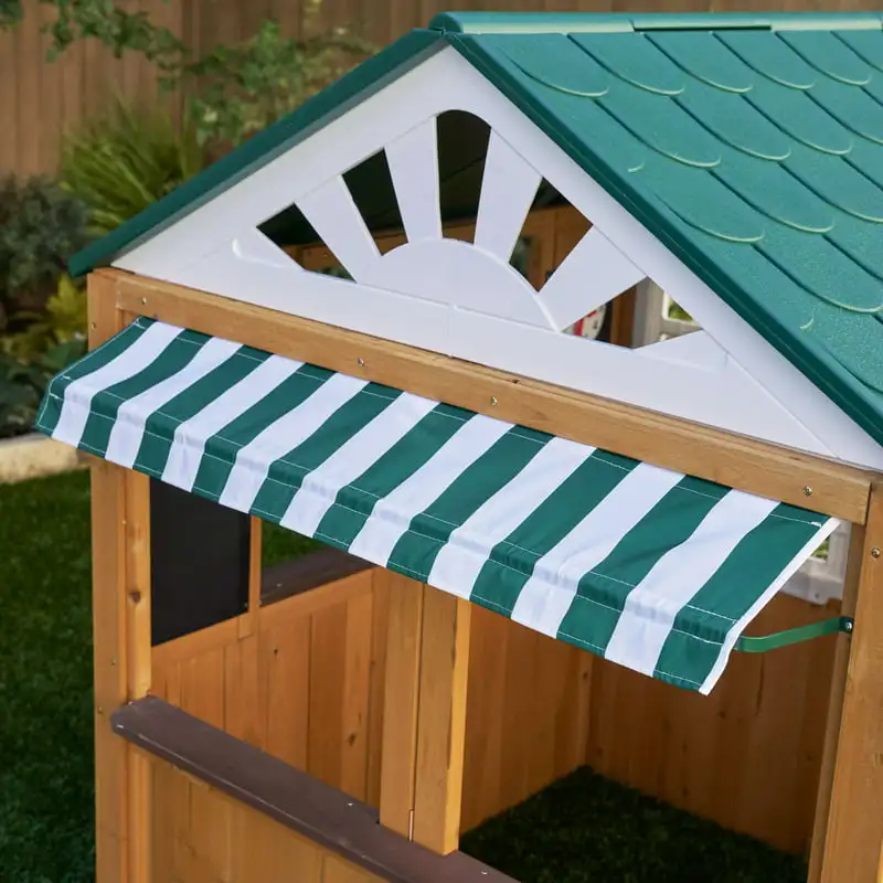 Outdoor Wooden Playhouse with Ringing Doorbell, Mailbox & Chalkboard