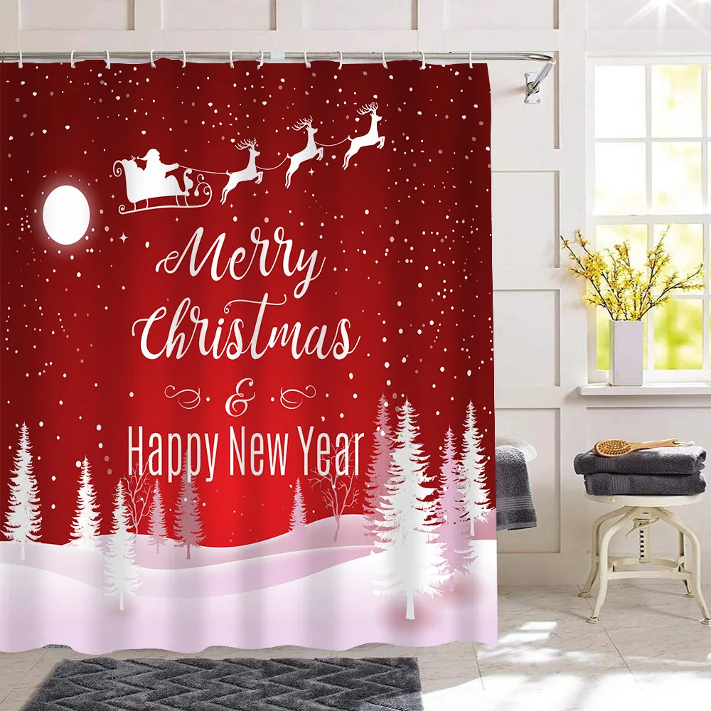 

Рождественские декоративные занавески для душа с мультяшным Санта-Клаусом, водонепроницаемые занавески из полиэстера для ванной комнаты, светонепроницаемые занавески, аксессуары для туалета