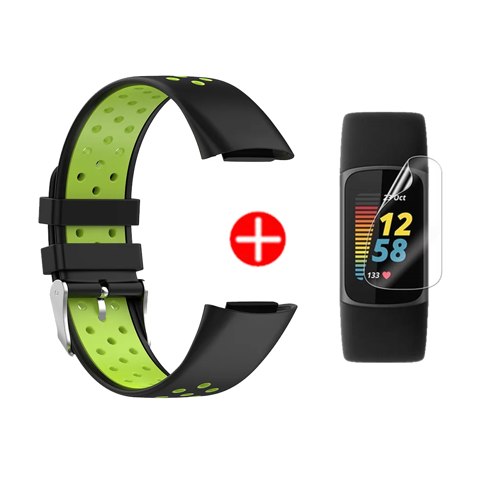 Silicone Watch Strap For Fitbit Charge 5 correa Smartwatch Colorful Wristband Bracelet Band+Screen Protector soft film Cover 