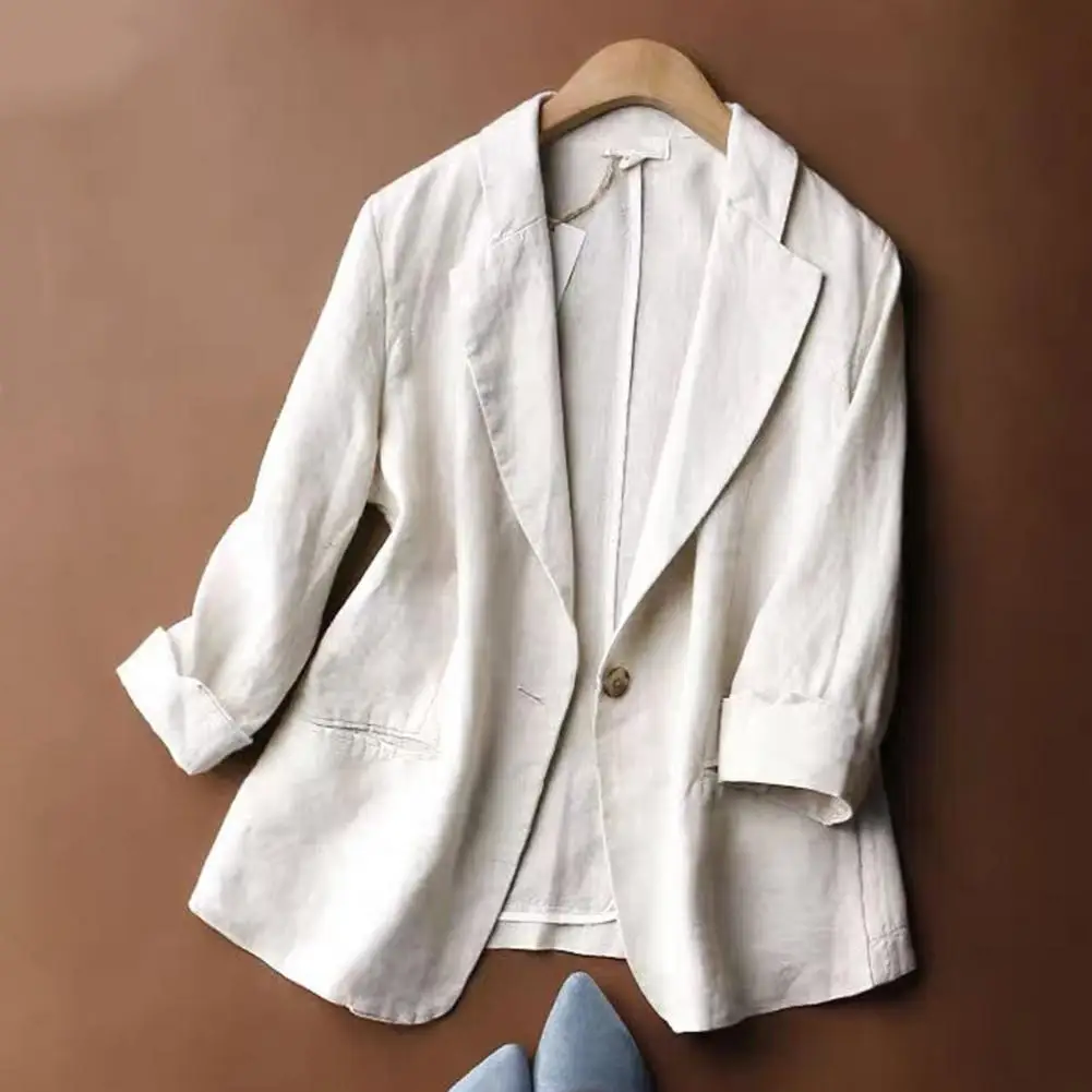

Chic Women Suit Coat Office Women Blazer Single Button Lightweight Women Suit Coat Wash-and-wear