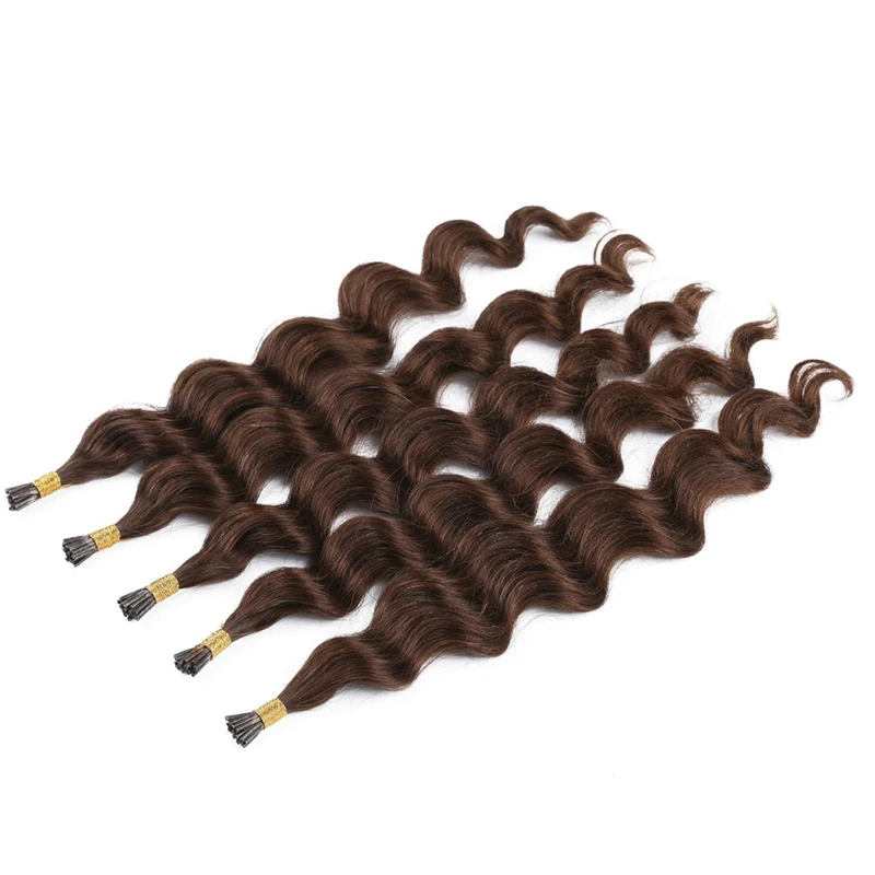 #4 Dark brown Deep Curly Keratin Capsules Human Fusion Raw Virgin Hair Pre Bonded Deep Wave I Tip Human Hair Extensions