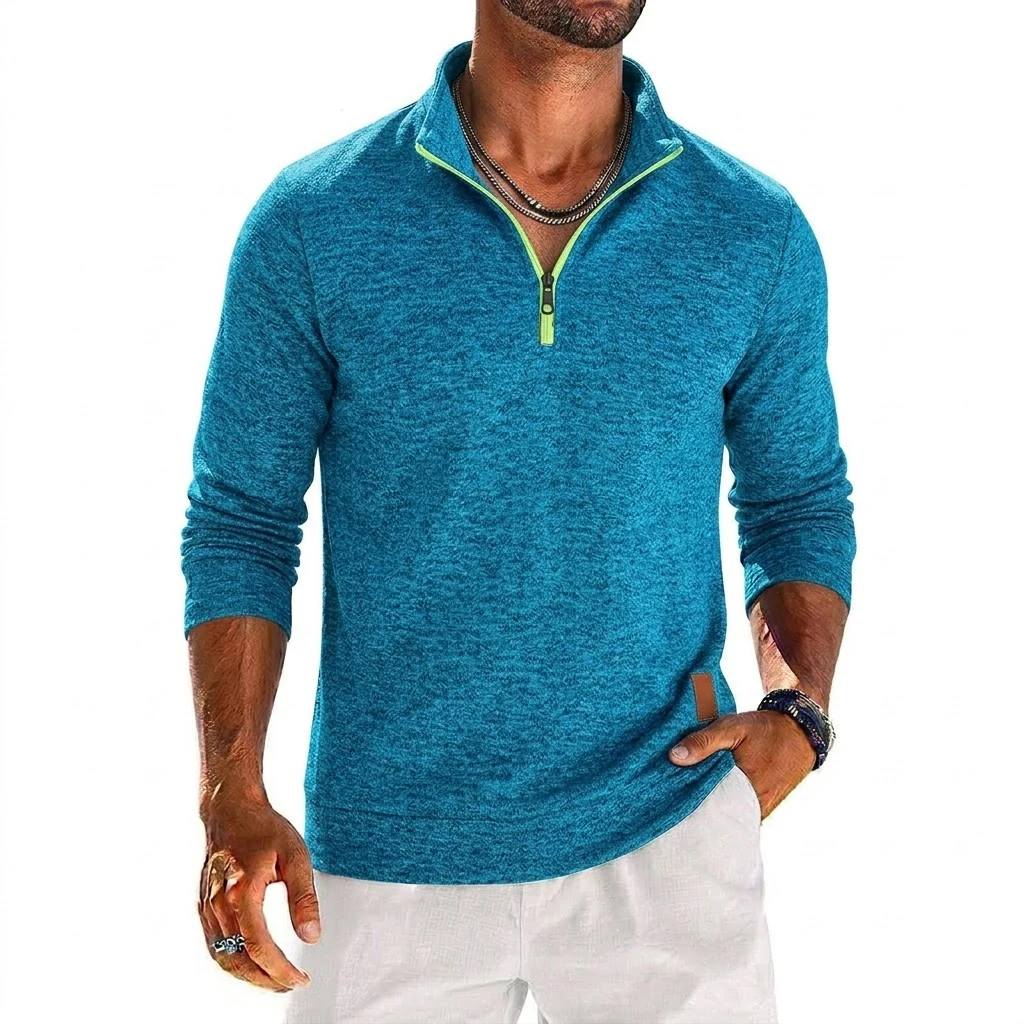 Langarm-Sweatshirt mit Viertelreißverschluss für Herren, einfarbiger Pullover, Herren-Kapuzenpullover mit Reißverschluss, lässige Herrenmäntel, Herren-Sweatshirt, Poleron für Herren – Detail 12