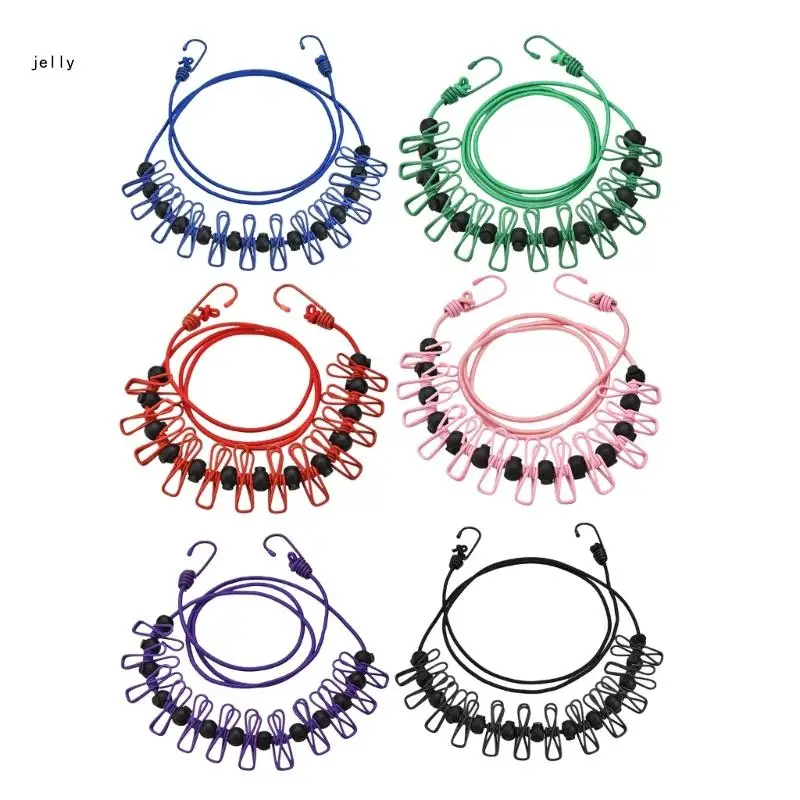 

448C эластичные веревки для стирки, выдвижная ветрозащитная веревка с 12-проводным зажимом для сушки белья для походной одежды