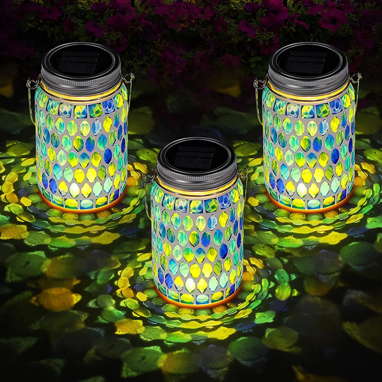 

Solar Pathway Lights Projection Hanging Lantern Mason Jar Lamp Patio Outdoor Glass Yard Garden 8.5 X 22.5cm Table Lamps