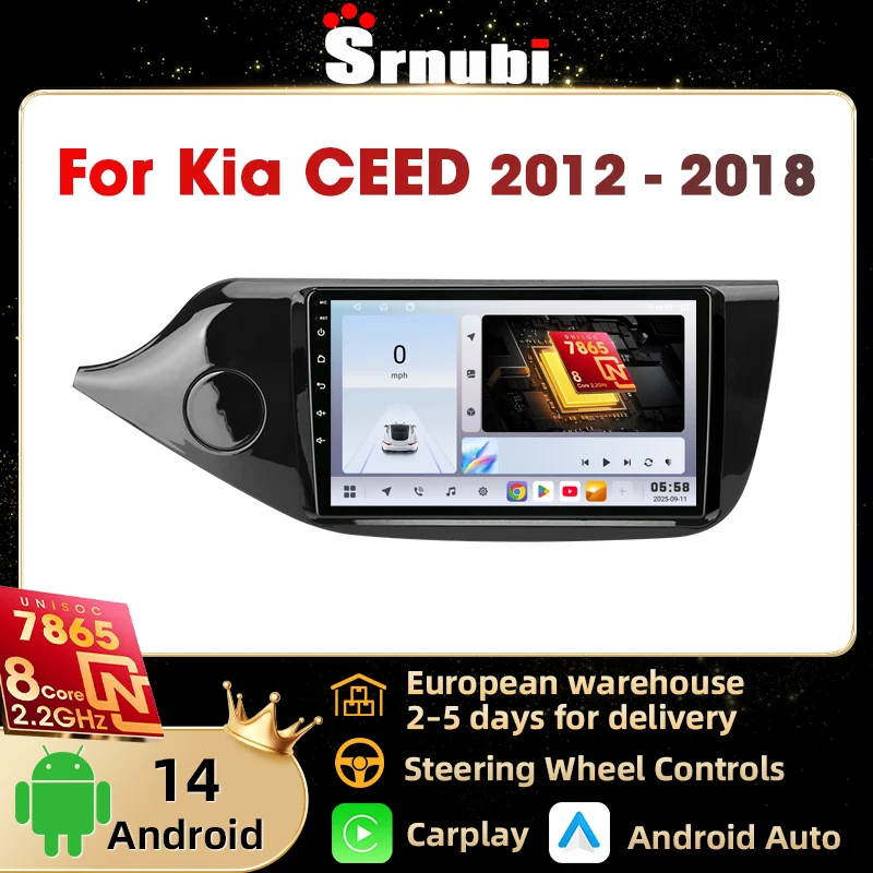 Srnubi Reproductor multimedia inalámbrico Carplay Android Auto con navegación GPS, radio para coche Kia CEED 2 JD 2012 - 2018, unidad principal estéreo de 9 pulgadas con 2 Din, UIS7865 DSP de 8 núcleos compatible con SWC, accesorios 1