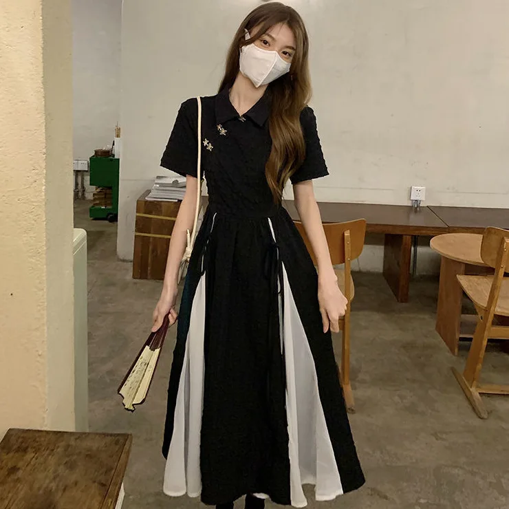 Summer Elegant Vintage Midi Designer Sashes Fluffy Temperament Korean Button Sweet Skirt