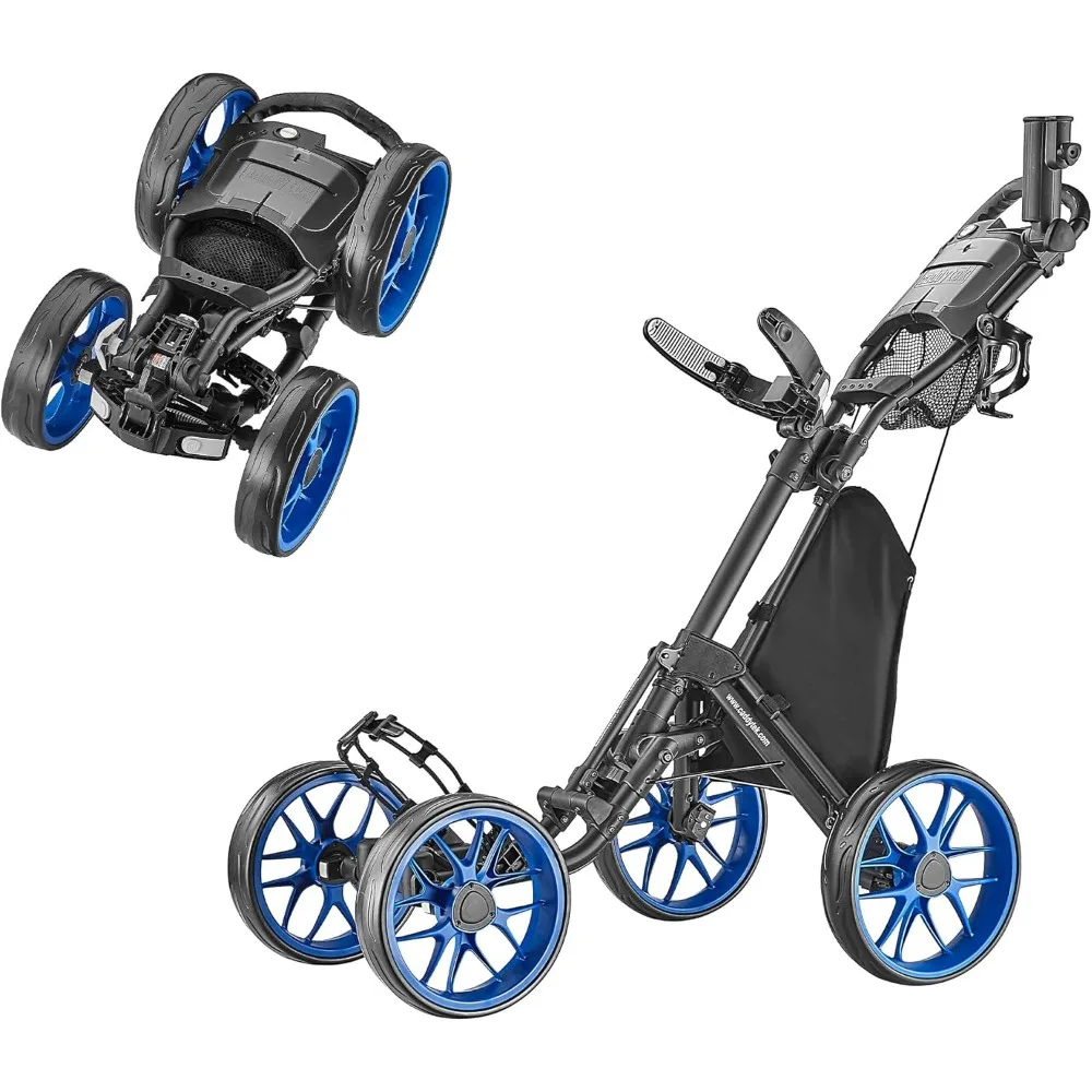 4 Wheel Golf Push Cart-Caddycruiser One Version 8 1-Click Folding Trolley-Lightweight, Compact Pull Caddy Cart, Easy to Open