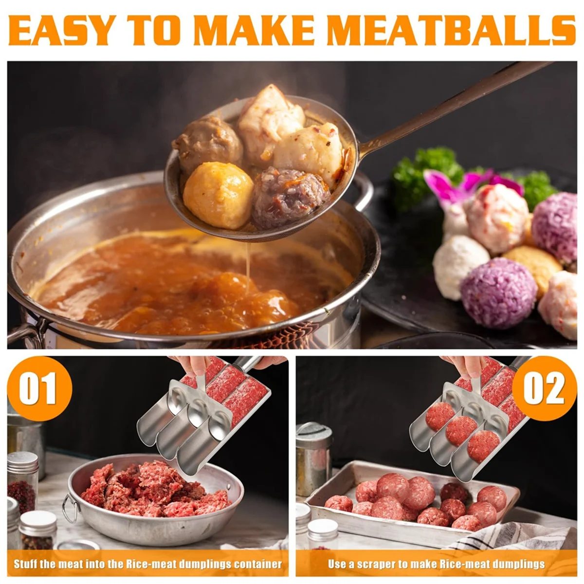 Meatball Scoop Maker, Stainless Steel Meatball Scoop Ball Maker Manual Maker Tool None-Stick