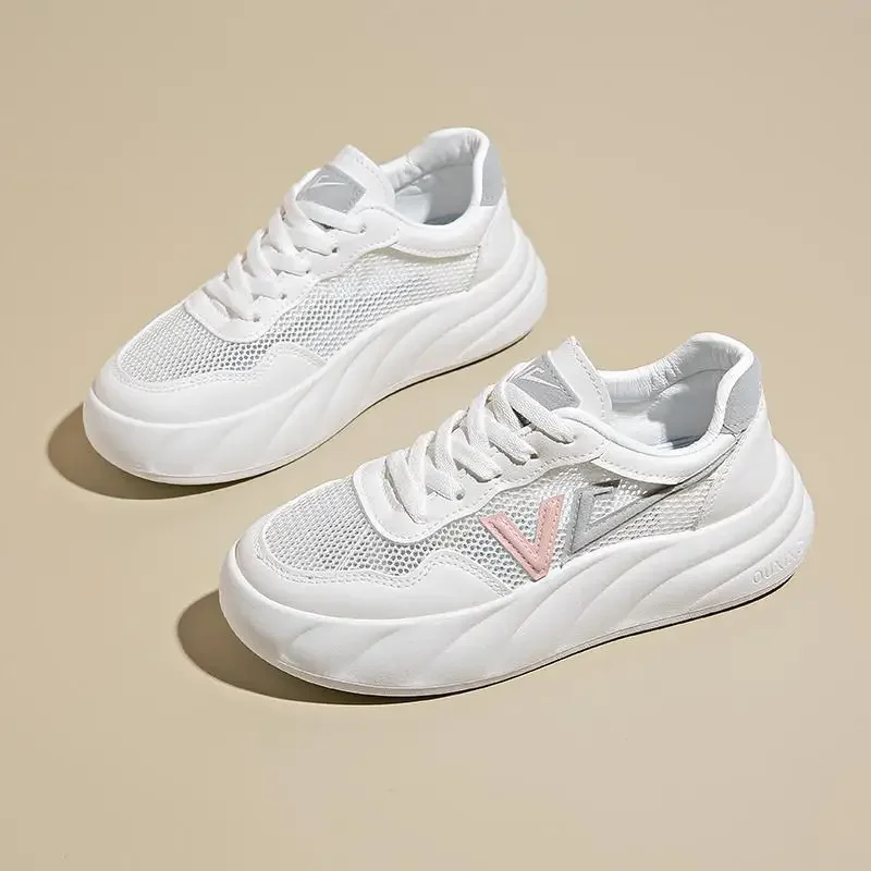 

Кроссовки женские спортивные, дышащие, на платформе, белые, лето 2024