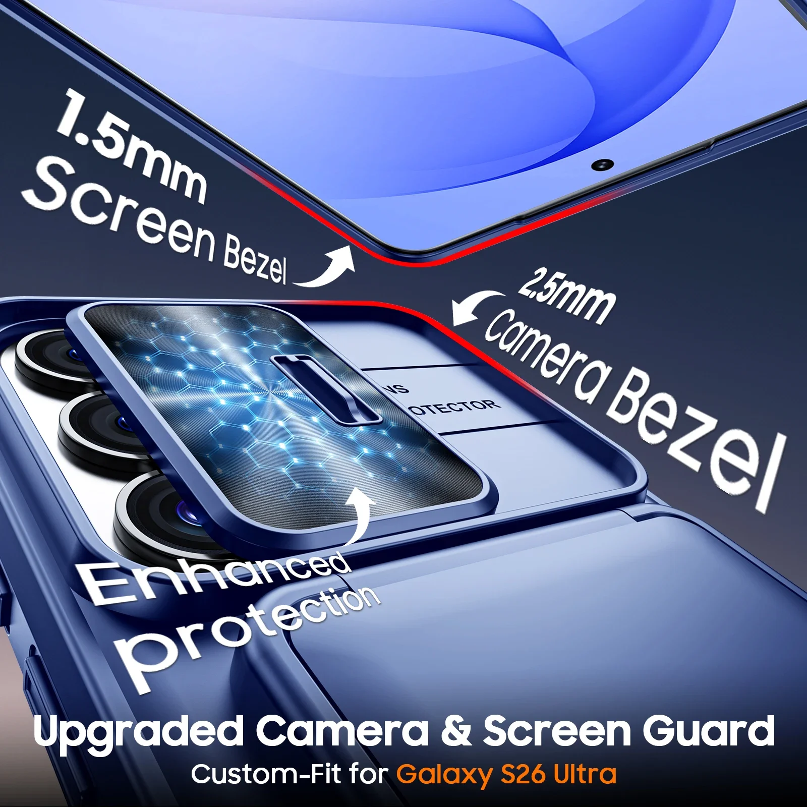 Blue Wallet Phone Case with Card Holder, Sliding Camera Cover, and Stand - Anti-Fall PC+TPU