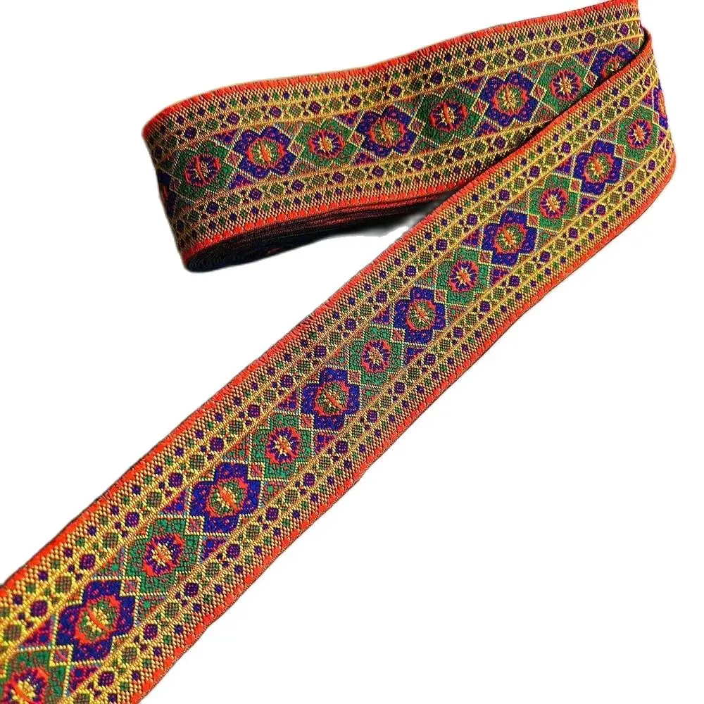10yards/lot wide 5cm Woven Jacquard Ribbon Geometric Flowers ethnic style For Clothing Straps accessory LS-795