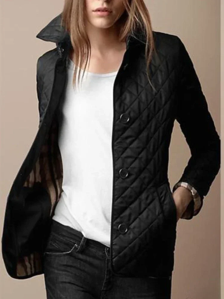 Quilted Coat  Winter Jacket Women Turn-down Collar Jackets for Women 2023 Elegance Office Lady Single-breasted Warmth Streetwear images - 6