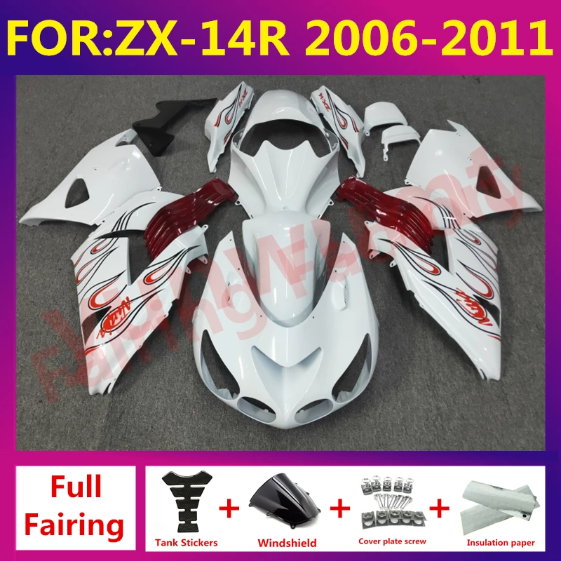 

For Kawasaki Zx14r ZZR 1400 Zx14 Zx-14r full Fairing Body Kit bodywork 2006 2007 2008 2009 2010 2011 ZXMT Fairings set red white