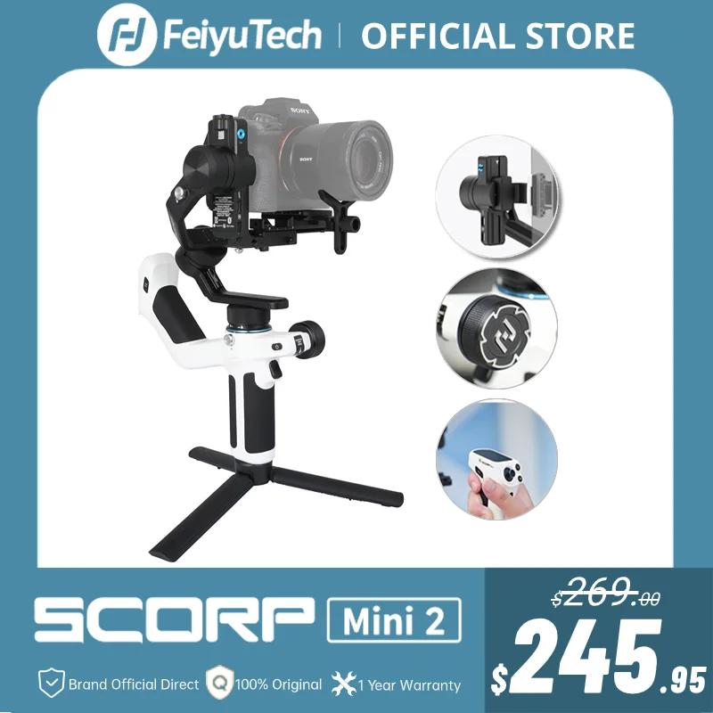 

[Official] FeiyuTech SCORP Mini 2 All-in-One 3-Axis Handheld Gimbal Stabilizer for Sony A7III GoPro 12 iPhone 15 Pro AI Tracker