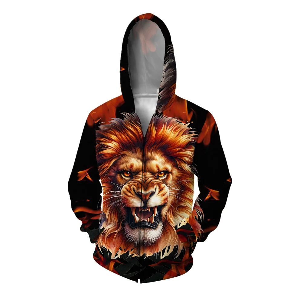 thumbnail image 1 of Sudadera con capucha con estampado de león y leopardo para hombre, ropa de moda para hombre, sudaderas con capucha cómodas y versátiles con tigre dominante, 1 of 4