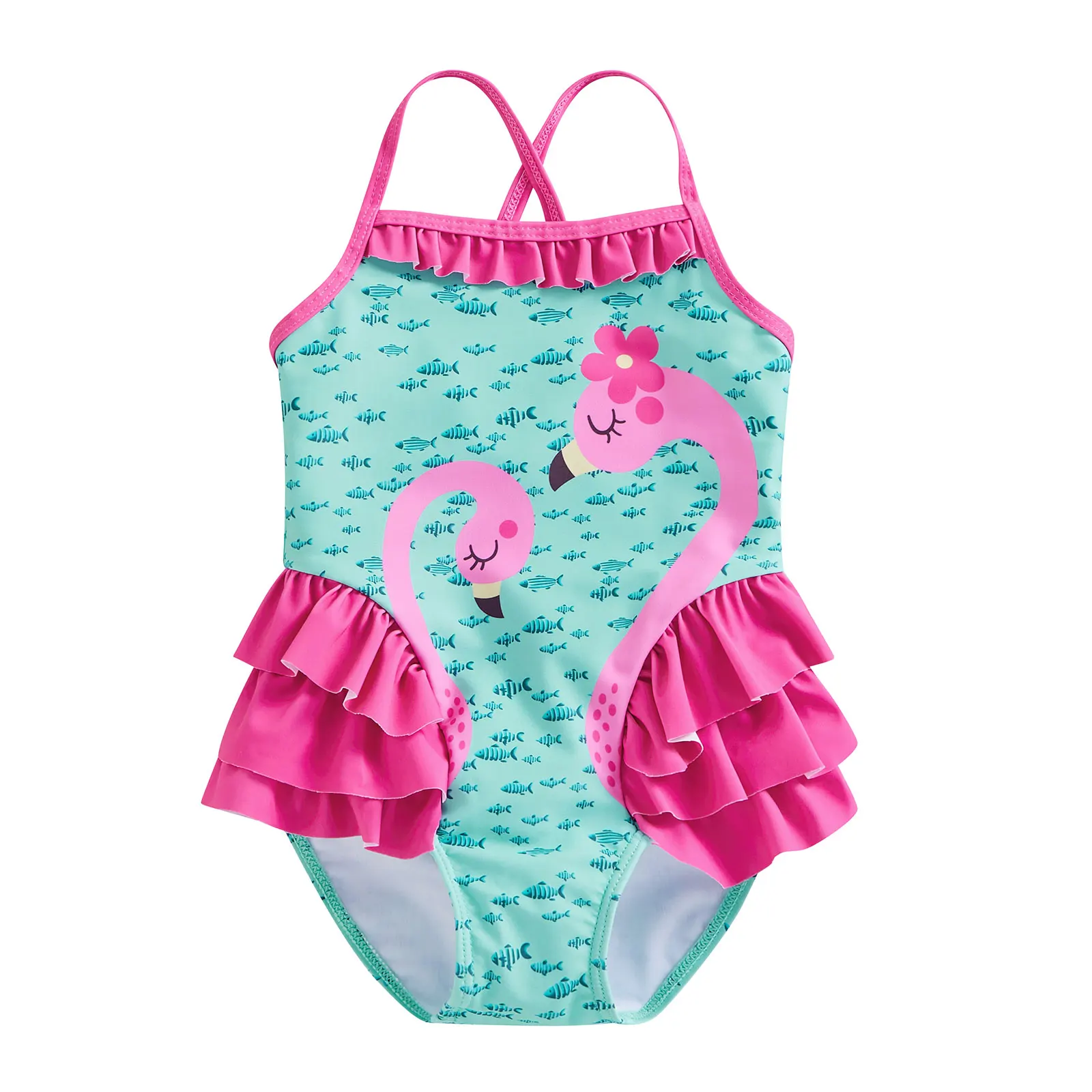 Little Surprise Box Peach Flamingo Printed Kids Neoprene Swimsuit with Washbag main image 1