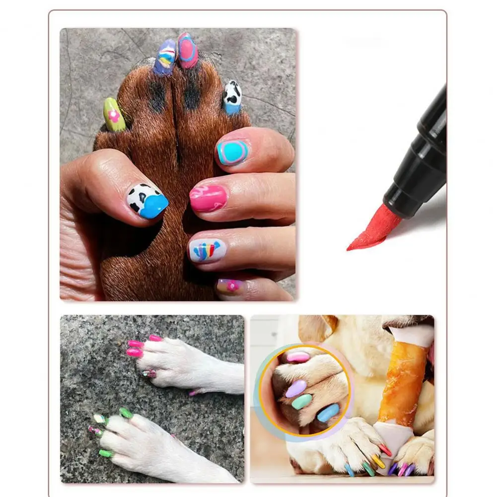 Pet Paw Nail Art Kit 12-color Quick Dry Pet Nail Art Pen Set for Puppy Cat Soft Brush Tip Dog Polish Pens for Small