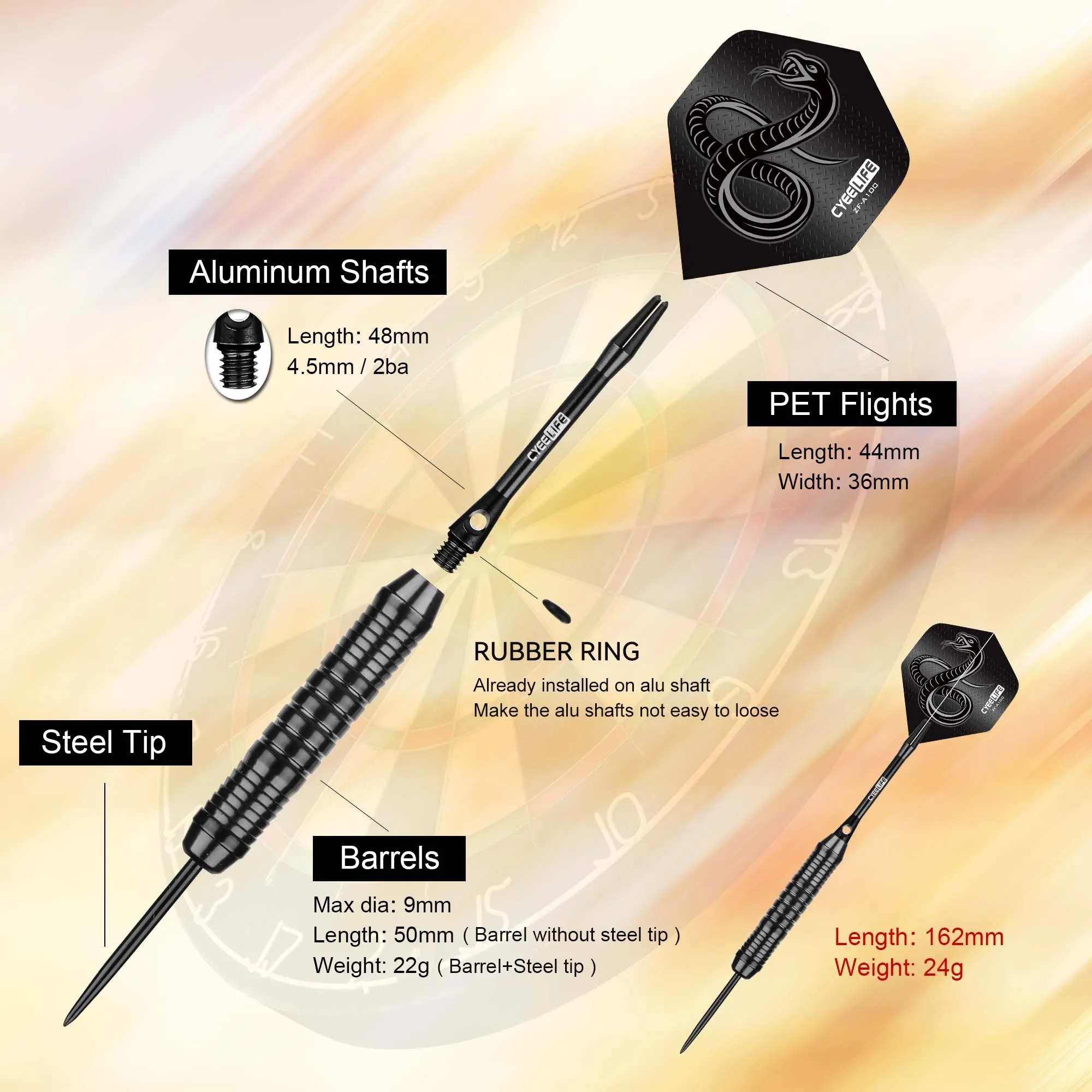 CyeeLife 3pcs Steel Tip Flying Darts – 24g Professional Set 2