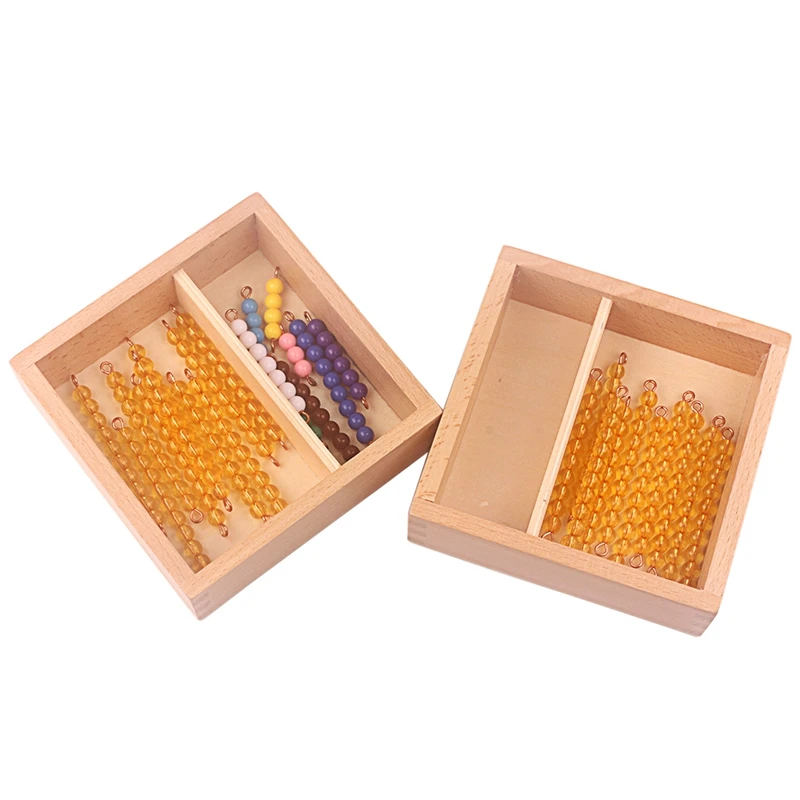 Montessori Math Bead Toys 10 Pcs Golden Beads Bars & Colorful Beads Bars 1-10 with Wooden Box Beads of Seguin Board Counting Toy 2
