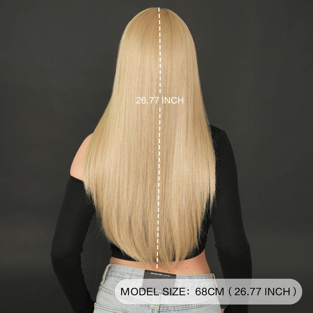 7JHH WIGS Synthetic Long Straight Blonde Wigs with Neat Bangs High Density Heat Resistant Champagne Hair Wigs for Women Daily