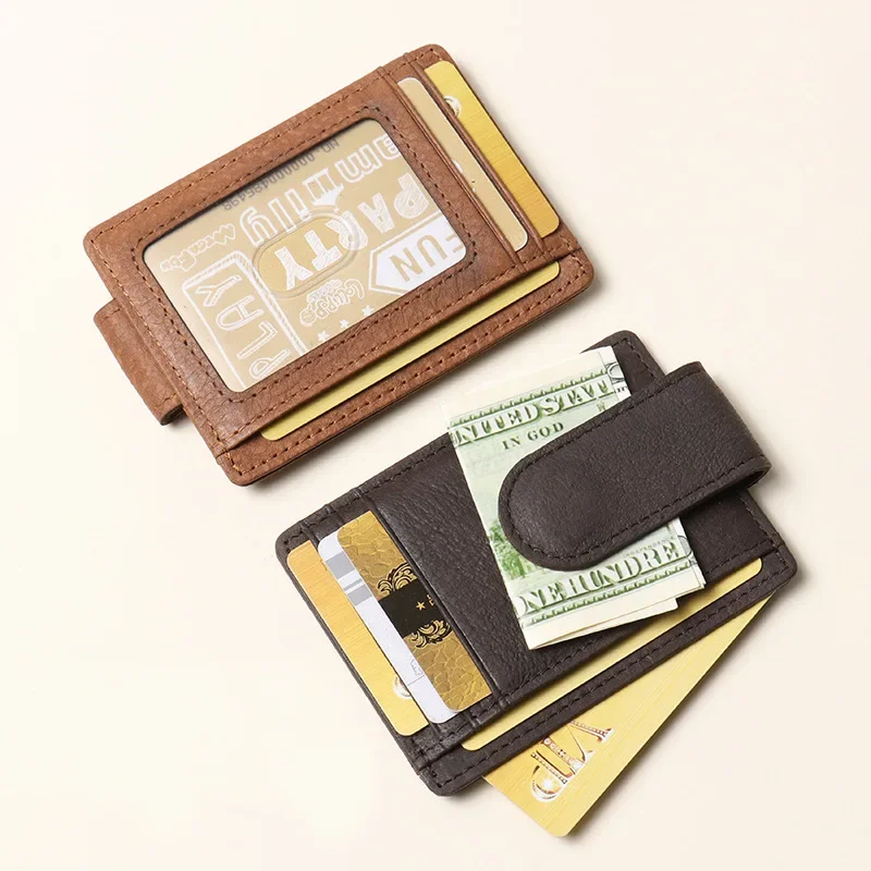 Genuine Leather RFID Blocking Card Holder for Men, Vintage Style Magnetic Wallet with Multiple Card Slots